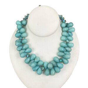 Aquamarine Beaded Necklace With Silver Toggle Clasp and Glass Accents 18" Length